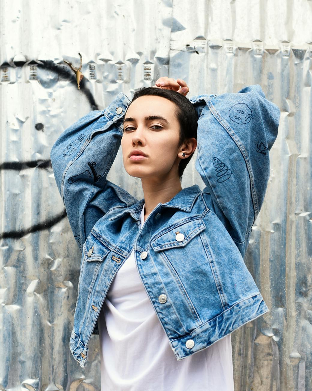 portrait of a stylish woman in denim jacket
